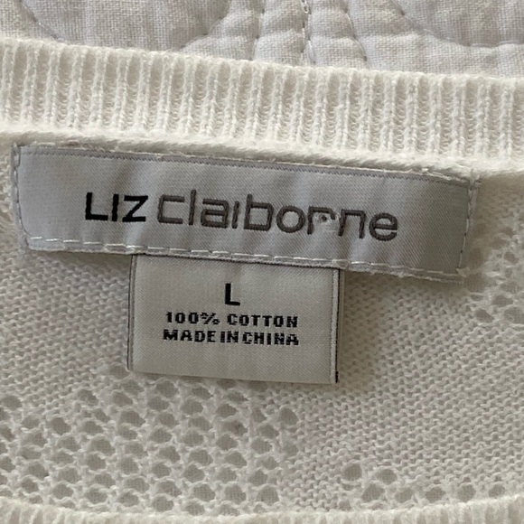 Liz Claiborne Knit Top White Very Sheer Cap Sleeve Size Large - Picture 4 of 11